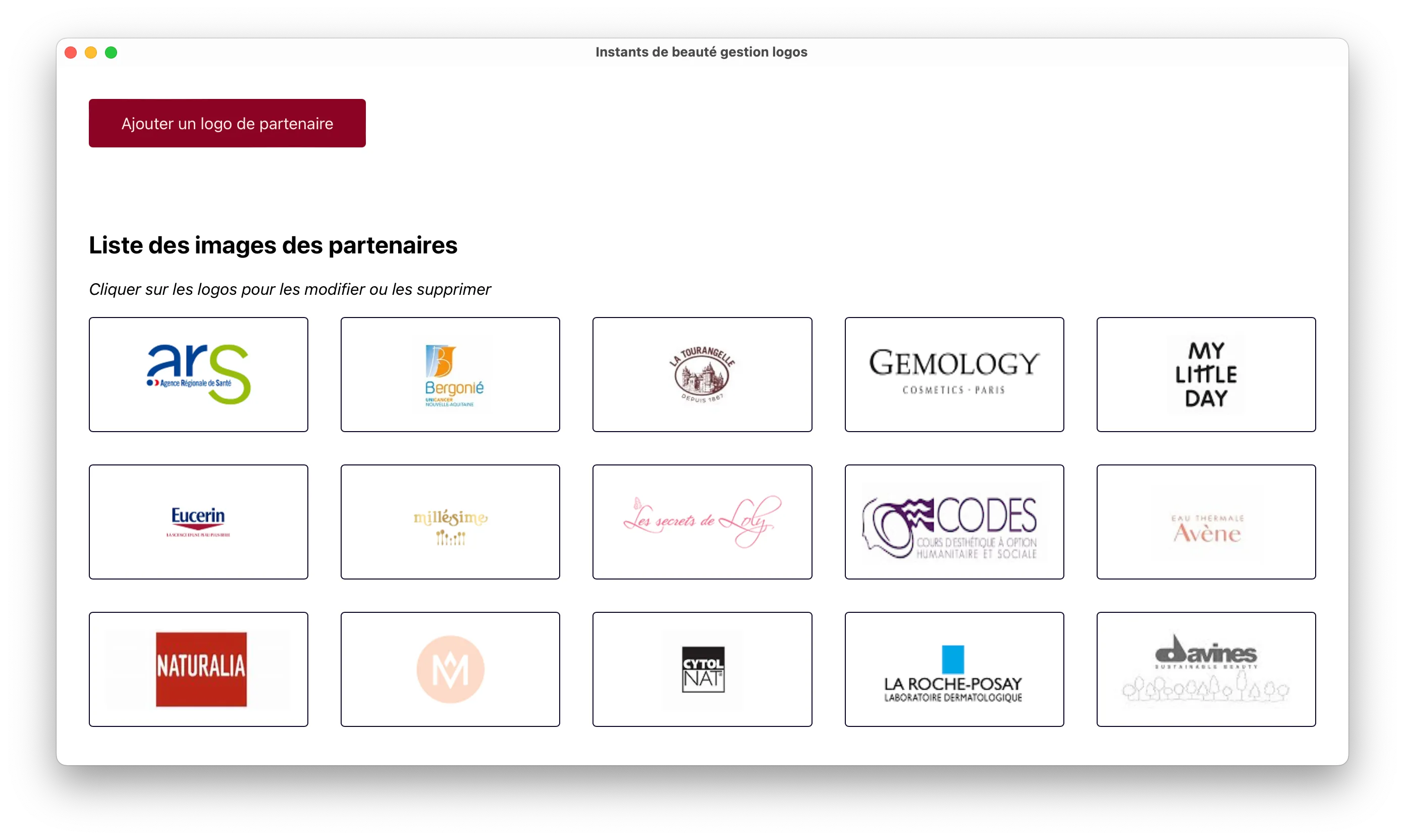 Interface avec une liste de logos